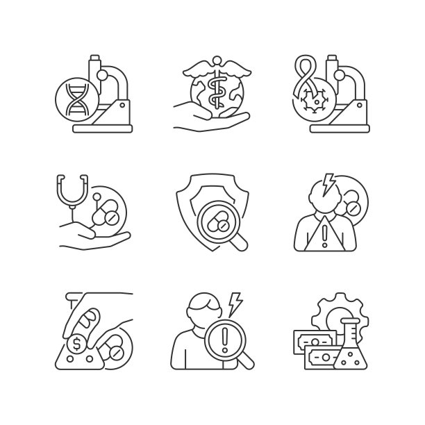 医学研究线性图标设置图片下载