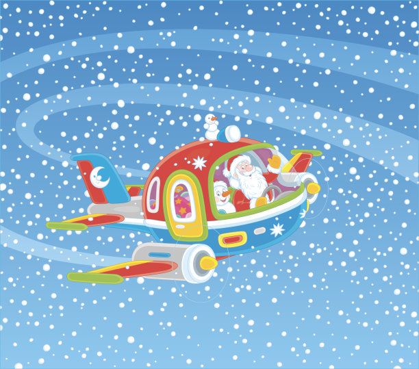 圣诞老人驾驶着他的彩色飞机图片下载