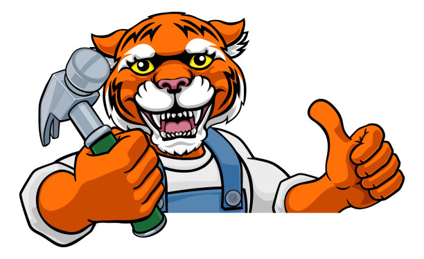 老虎木匠巧手建造手握锤子图片下载