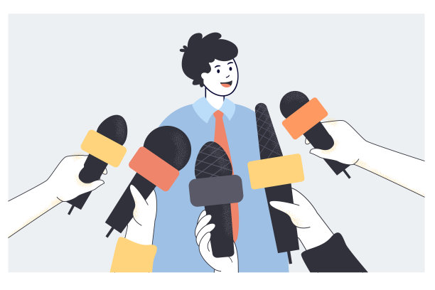 卡通男人在电视麦克风前发表评论图片下载