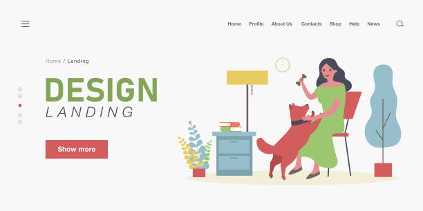 卡通女人在家里和狗玩图片下载