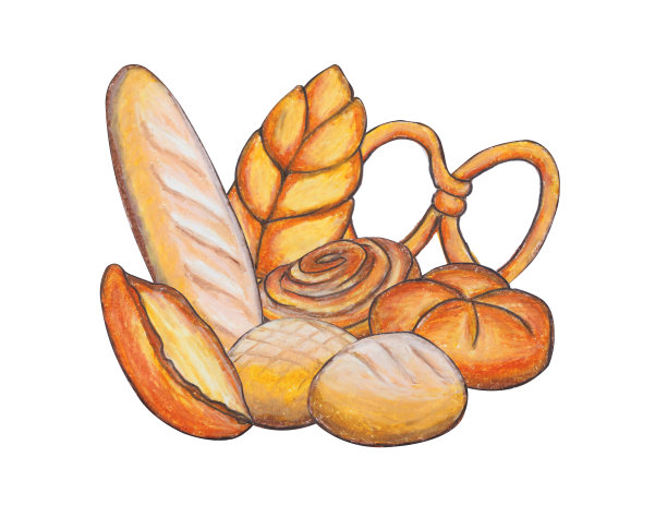 组糕点画与蜡笔孤立在白色背景图片下载