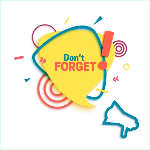 别忘了剪纸风格的演讲气泡和感叹号。分层标签与扬声器和抽象的几何形状。矢量卡插图贴纸与扩音器图片下载