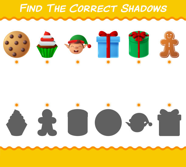 找到正确的卡通圣诞阴影。搜索与匹配游戏。学龄前儿童和幼儿的教育游戏图片下载