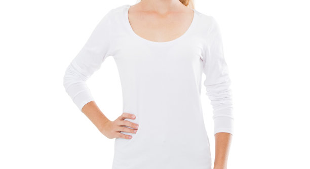 美丽的身体女孩在白色的背景t恤图片下载