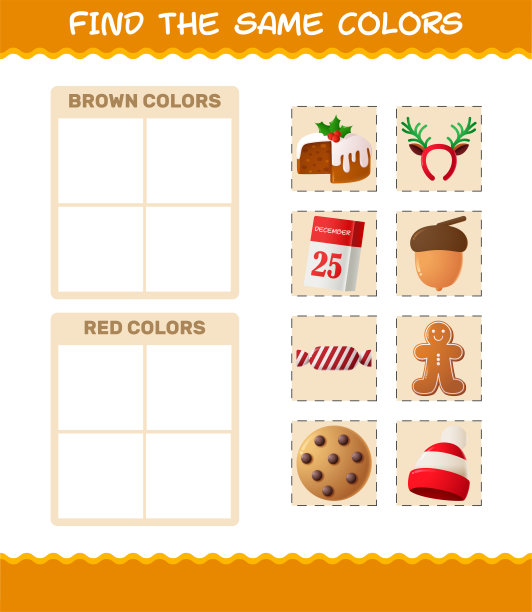 寻找相同的圣诞颜色。搜索与匹配游戏。学龄前儿童和幼儿的教育游戏图片下载