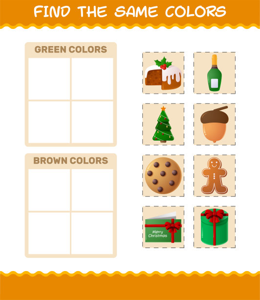 寻找相同的圣诞颜色。搜索与匹配游戏。学龄前儿童和幼儿的教育游戏图片下载