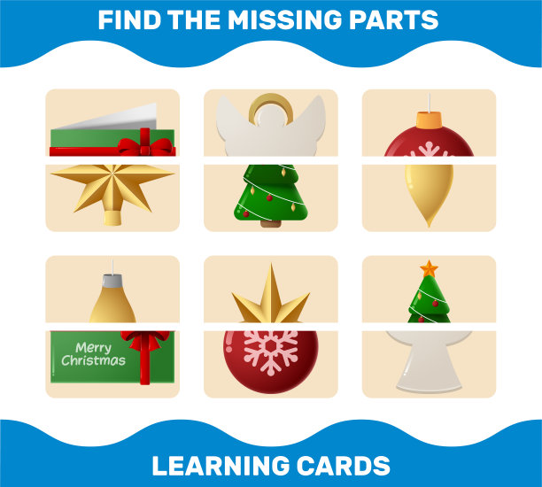 匹配卡通圣诞部分。匹配的游戏。学龄前儿童和幼儿的教育游戏图片下载