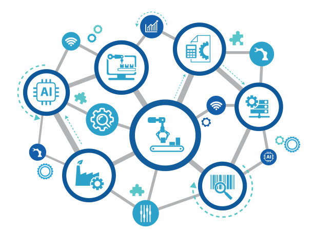 智能工厂和企业物联网图标概念:数字化、自动化、大数据、创新生产——矢量插图图片下载