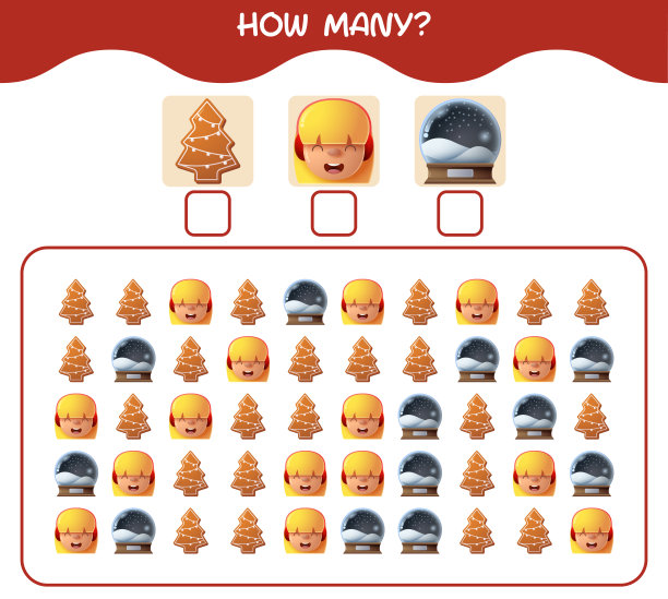 多少卡通圣诞节。计算游戏。学龄前儿童和幼儿的教育游戏图片下载