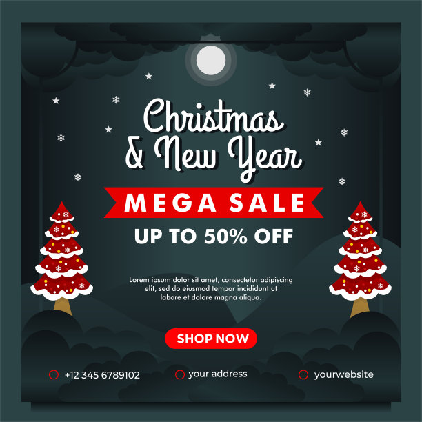 圣诞节和新年mega sale banner with night background design template图片下载