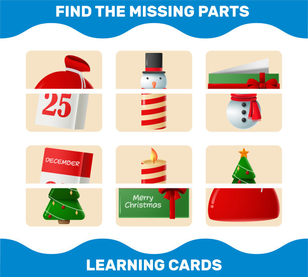匹配卡通圣诞部分。匹配的游戏。学龄前儿童和幼儿的教育游戏图片下载