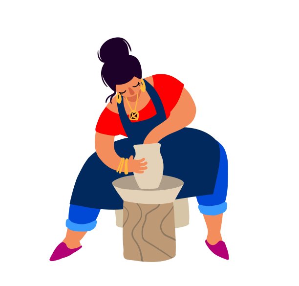一个美丽的女孩在陶轮上雕刻一个壶。图片下载
