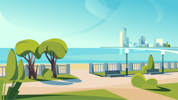 夏季城市堤防。图片下载