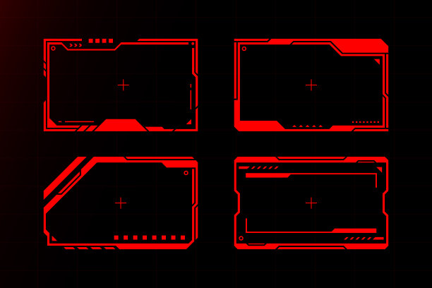 红色框架集技术的未来hud矢量设计。图片下载
