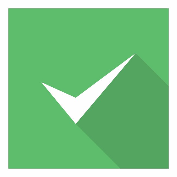 绿色勾选标记矢量符号：已接受、已批准、是、正确、确定、正确选择、任务完成、投票。白色描边和阴影设计，扁平风格矢量插图，独立图标图片下载