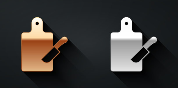 金银砧板和刀的图标图片下载