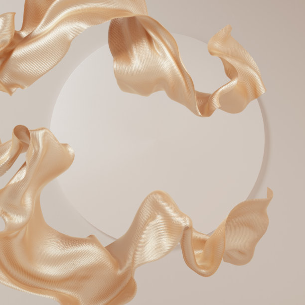 面料金色布料随风飘动，面料波浪飞扬，3d渲染抽象时尚背景图片下载