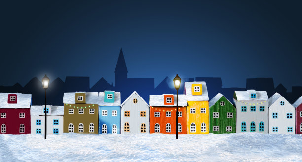 冬季雪城城市景观。城里的圣诞之夜图片下载