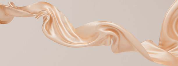金色缎布设计元素，孤立片吹布波，优雅的纺织品3d渲染图片下载