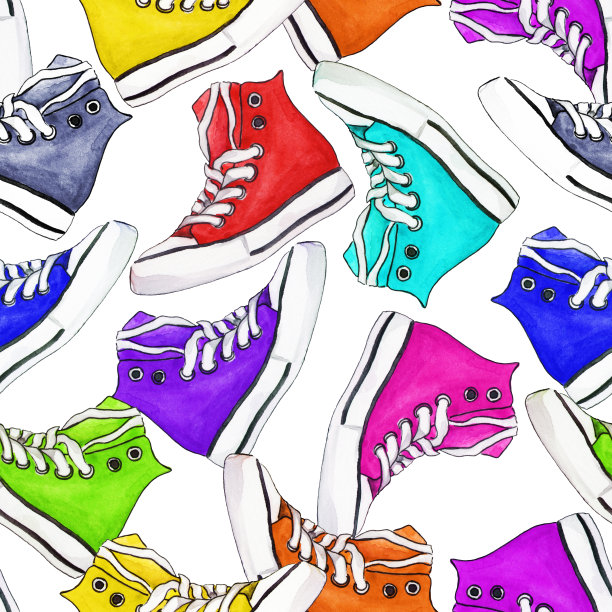 彩色水彩运动鞋鞋无缝图案纹理背景艺术图片下载