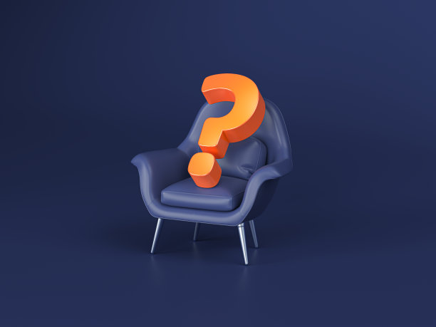 深色椅子，深色背景，红色问号。猜灯谜节目的概念。三维渲染图片下载