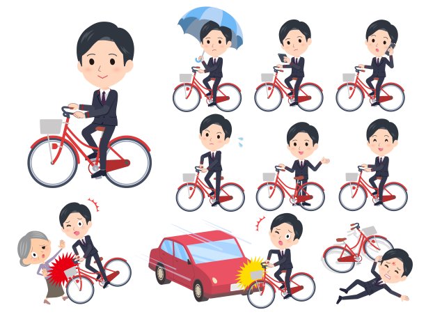 一套邮局制服的男人骑着城市自行车图片下载