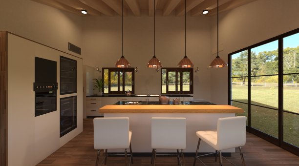 厨房在一个乡村房子的3d插图图片下载