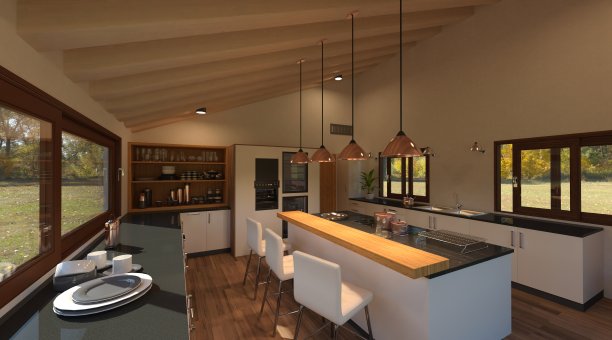 厨房在一个乡村房子的3d插图图片下载