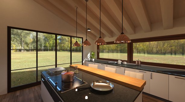 厨房在一个乡村房子的3d插图图片下载