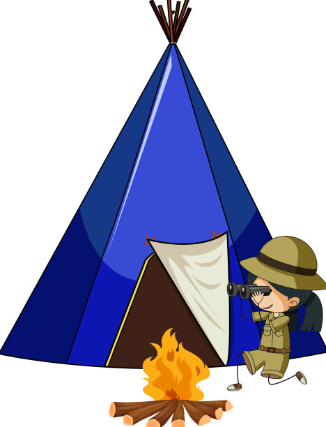 露营帐篷与涂鸦的孩子卡通人物图片下载
