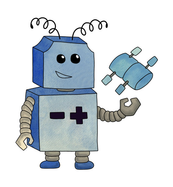 机器人展示一颗飞行的卫星图片下载