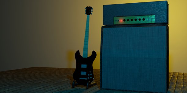 放大器和电吉他3D插图图片下载
