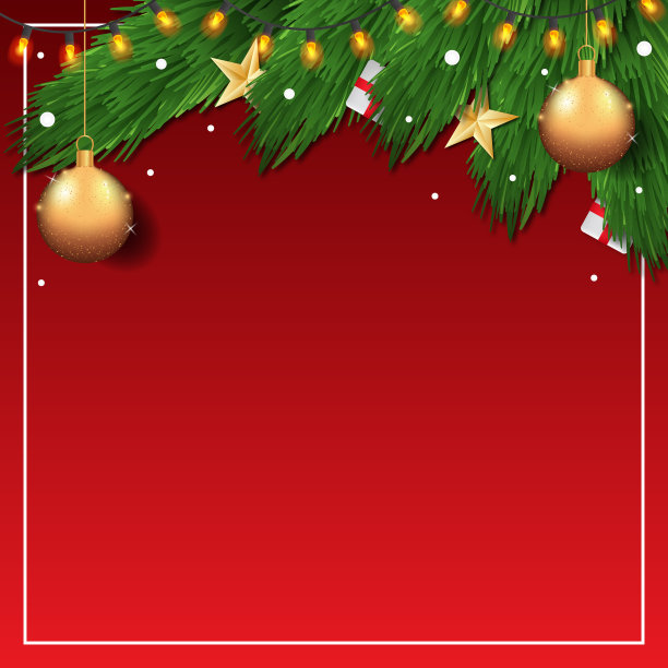 红色圣诞背景，有球和装饰的圣诞树图片下载
