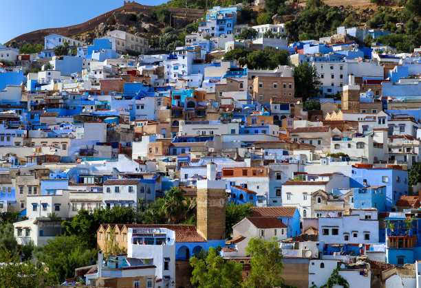 摩洛哥舍夫chaouen的城市景观麦地那。图片下载