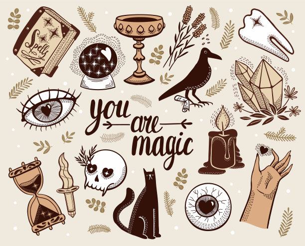 女巫魔法设计元素集图片下载