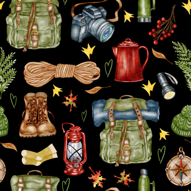 森林无缝模式。野生自然。露营水彩无缝背景理想的卡片，邀请，派对，横幅，婴儿淋浴，学前图片下载