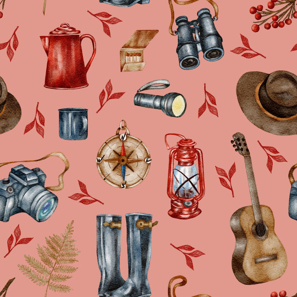 森林无缝模式。野生自然。露营水彩无缝背景理想的卡片，邀请，派对，横幅，婴儿淋浴，学前图片下载