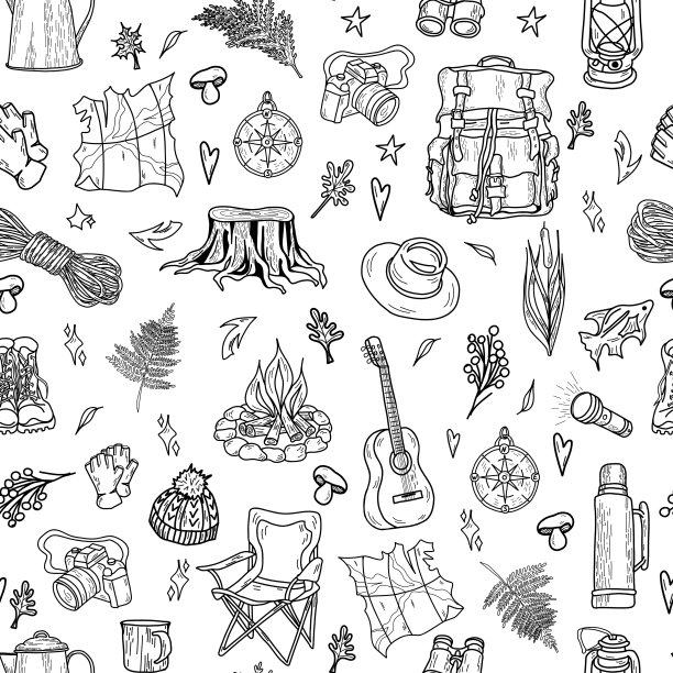 森林无缝模式。野生自然。露营水彩无缝背景理想的卡片，邀请，派对，横幅，婴儿淋浴，学前图片下载