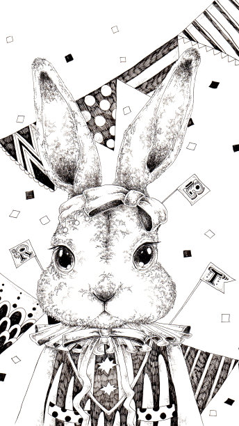 手绘兔子钢笔绘画插图图片下载