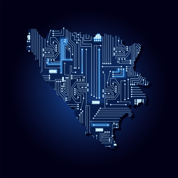 带有电子线路的波斯尼亚和黑塞哥维那地图图片下载