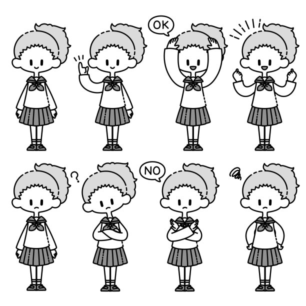 穿着制服的女孩摆出各种各样的姿势图片下载