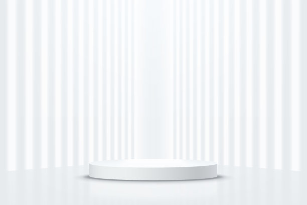 抽象逼真的三维银圆柱形基座基座基座基座，透视图垂直发光的霓虹灯照明。用于产品展示的矢量渲染。未来的最小的场景。科幻的空房间。图片下载