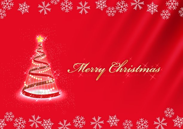 蓝色的圣诞卡上有圣诞树和雪花图片下载