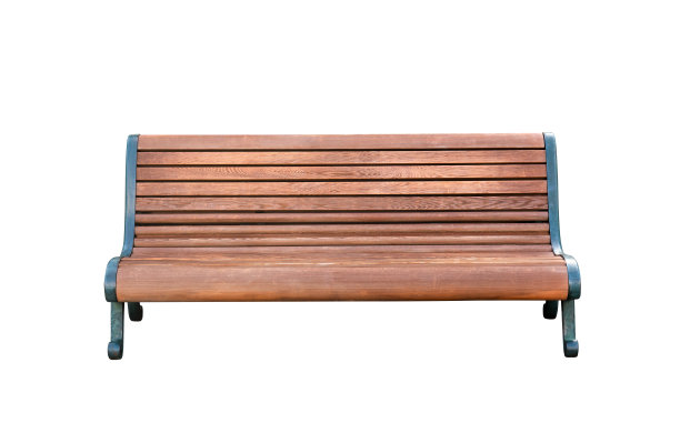 公园长椅与修剪路径。图片下载