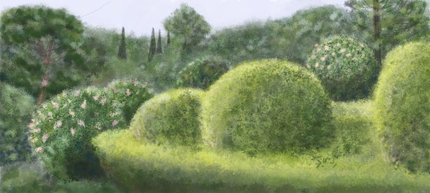 公园。春天。植物和森林正在开花。新鲜的空气。插图。图片下载