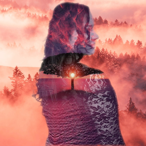 画中有画的效果，女人与风景图片下载