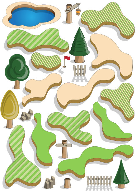 高尔夫球场的元素集。图片下载