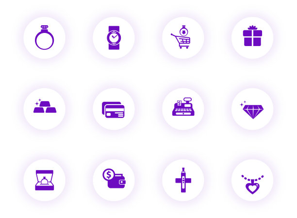 珠宝紫色矢量图标上的圆形按钮与紫色阴影。珠宝图标设置网页，移动应用程序，UI设计和打印图片下载