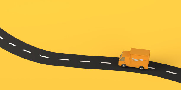交付概念与卡车在路上。物流。副本的空间。3 d演示。图片下载
